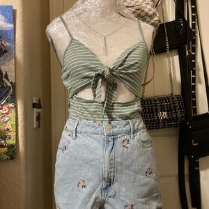 Green/White Stripe Tie Bodysuit